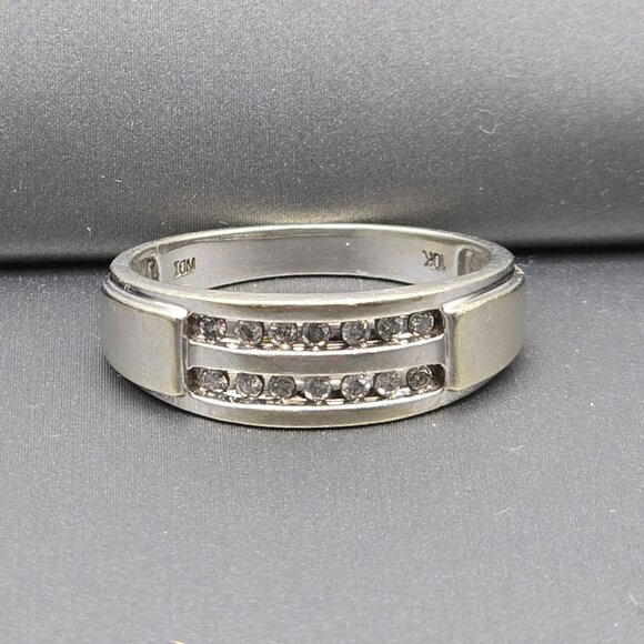 10k White Gold Diamond Channel Set Band Ring Size 10.25 NDI Signed Natural 4.05g - Picture 6 of 14